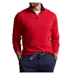 Polo Ralph Lauren Men's Red Estate Rib Quarter Zip Pullover Sweatshirt 2XB